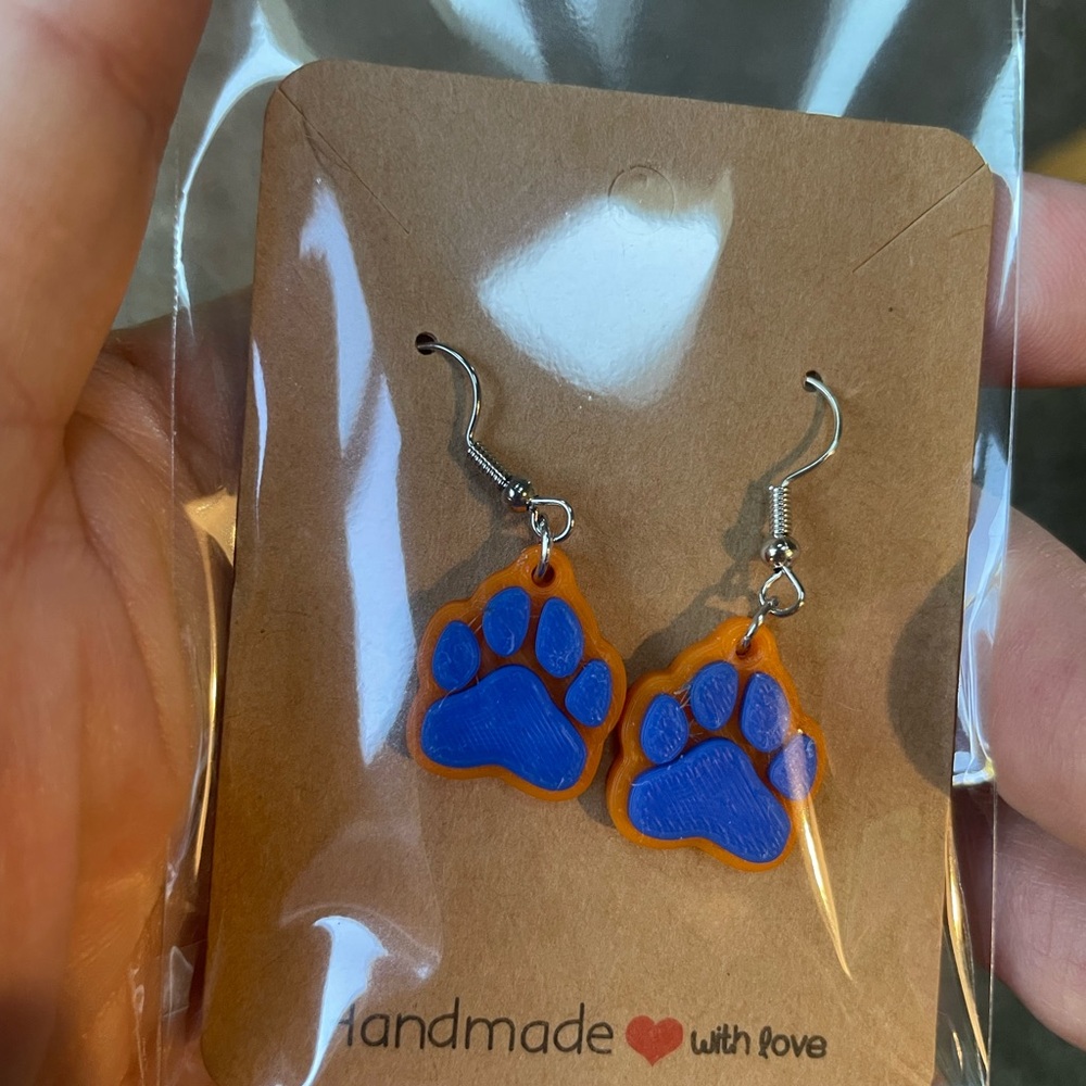 Blue and Orange Paw Print Earrings